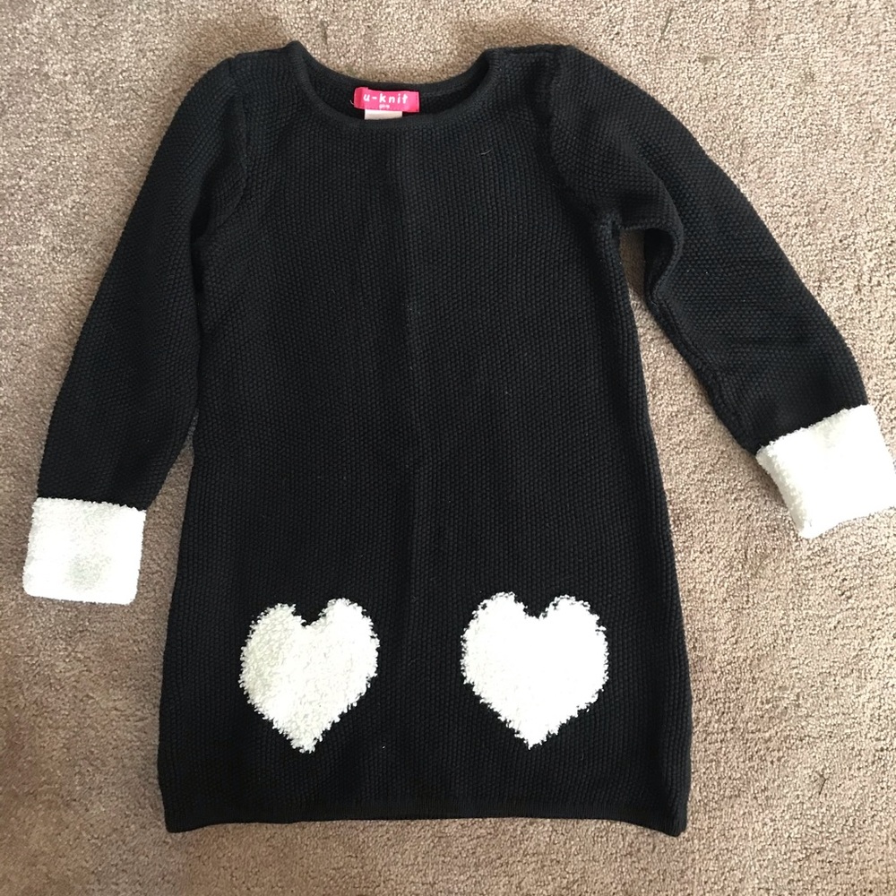 U-knit black white heart sweater dress 5t